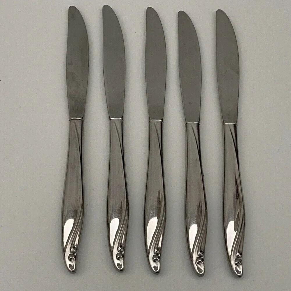 Wm. A Rogers Oneida Surf Club Stainless Modern Hallow Knives‎ Knife Lot of 5